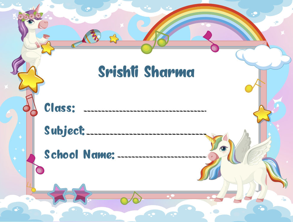 School Notebook Labels -  Unicorn