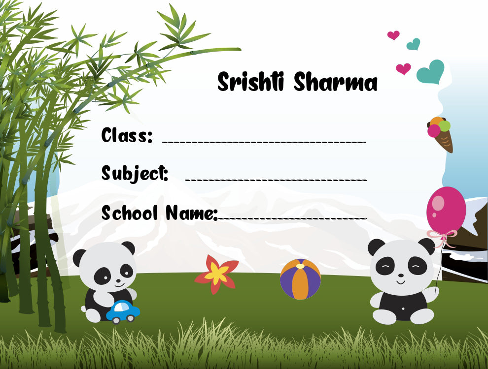 School Notebook labels - Cute Panda