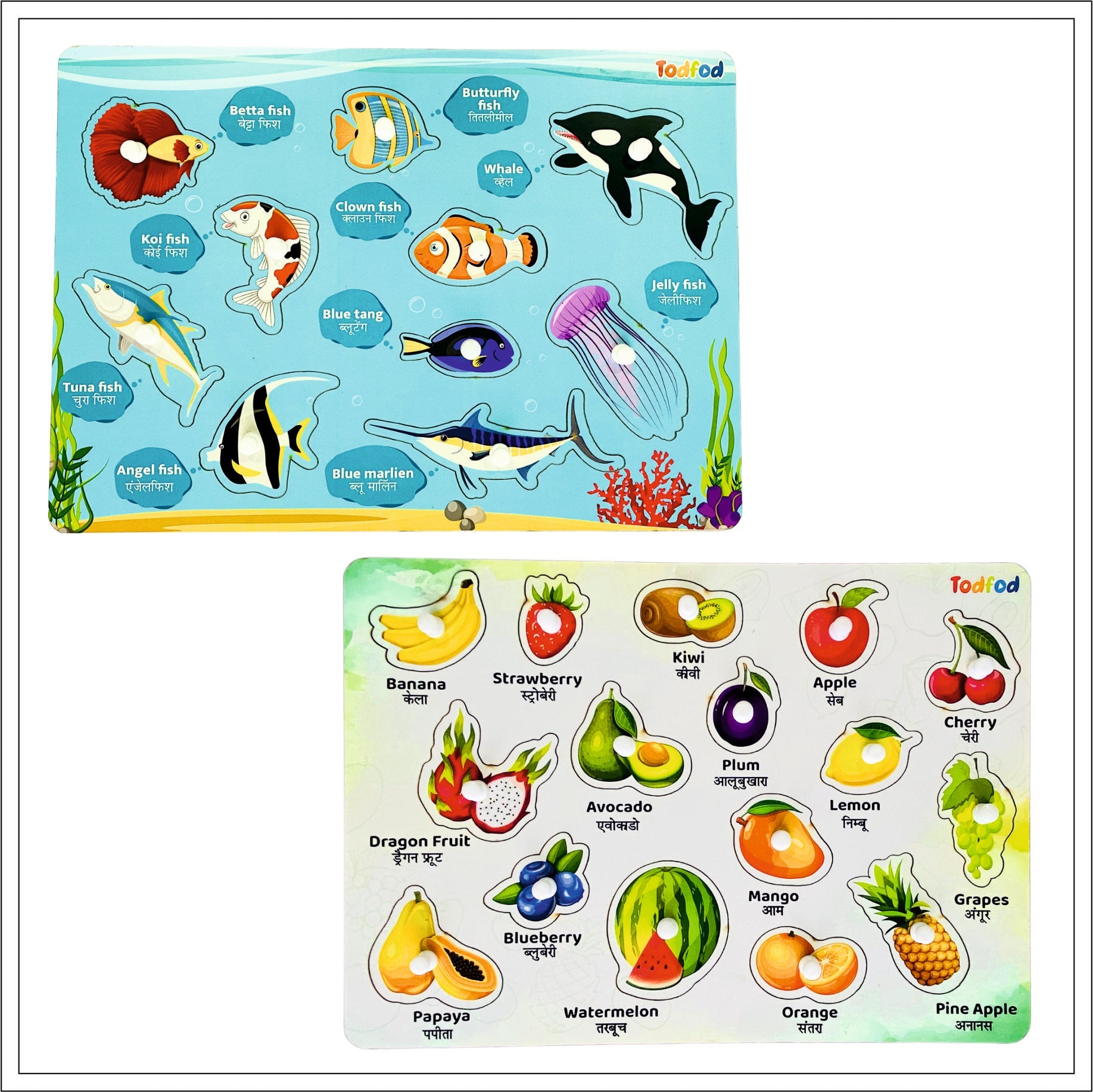 Fish & Fruit Knob & Pegged Puzzle