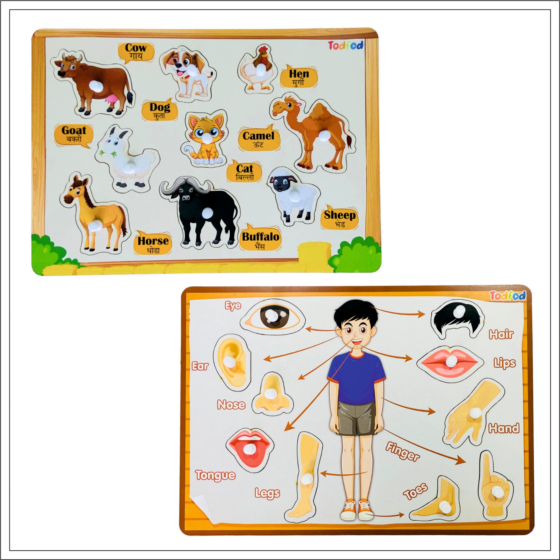 Pet Animal Body Parts Wooden Knob & Pegged Puzzle for Kids