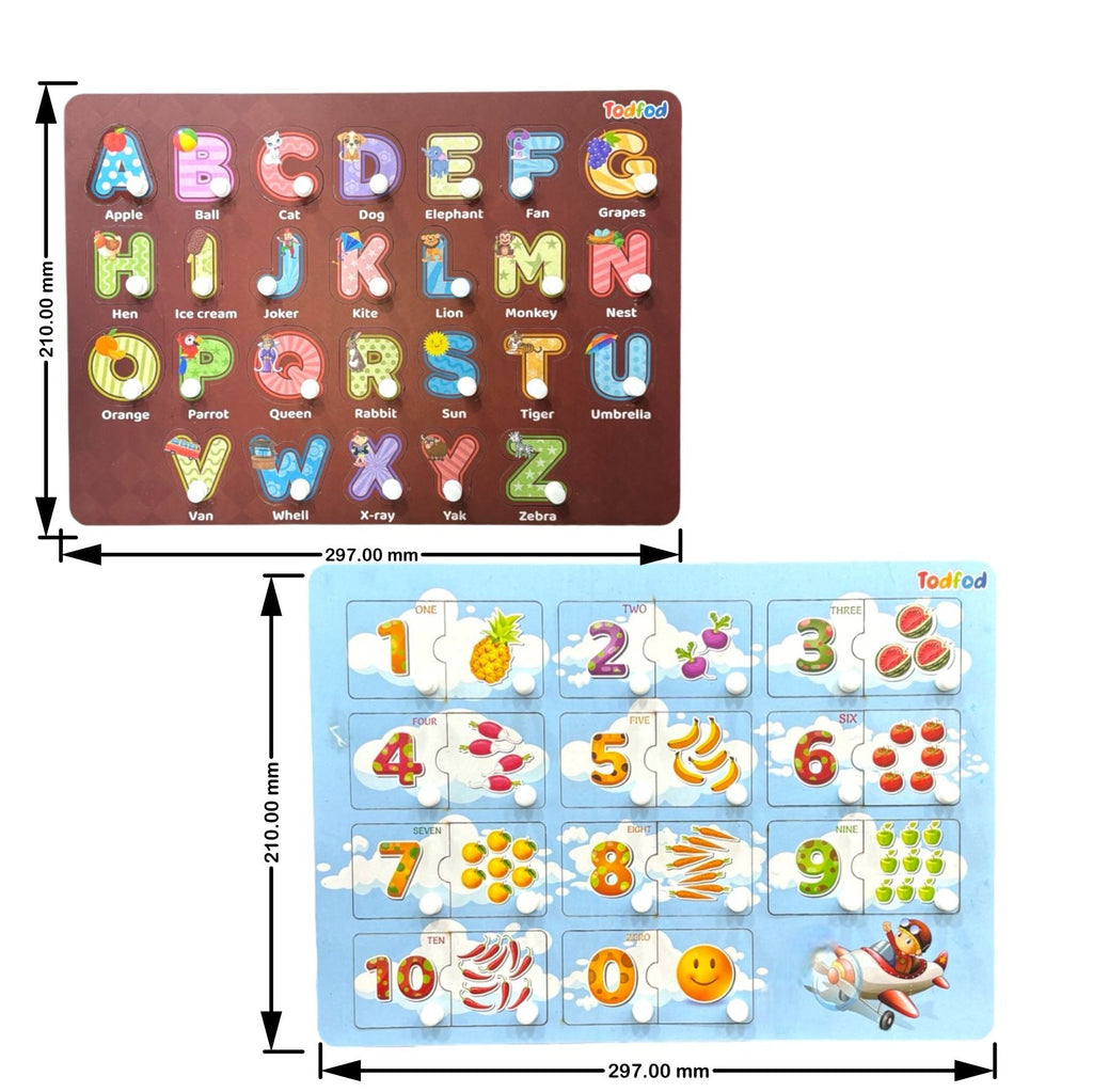 ABCD English Numbers Wooden Knob & Pegged Puzzle for Kids