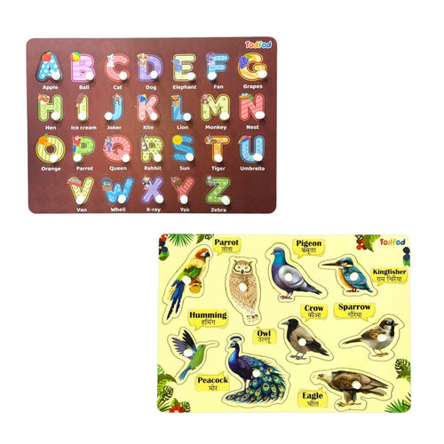 ABCD & Bird Characters Knob & Pegged Puzzle for Kids
