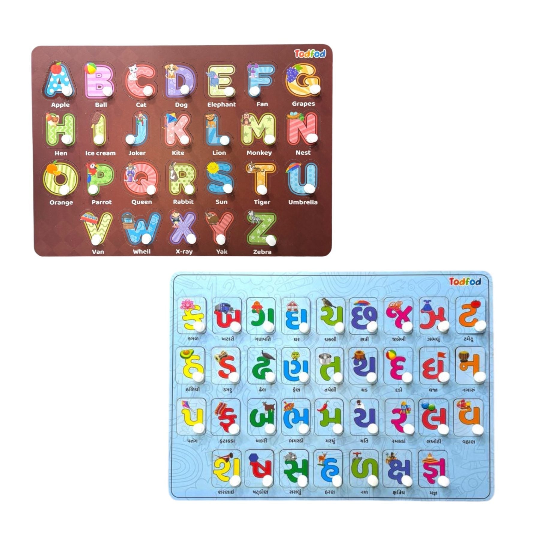 ABCD 4-in-1 Gujarati Kakko Wooden Knob & Pegged Puzzle for Kids