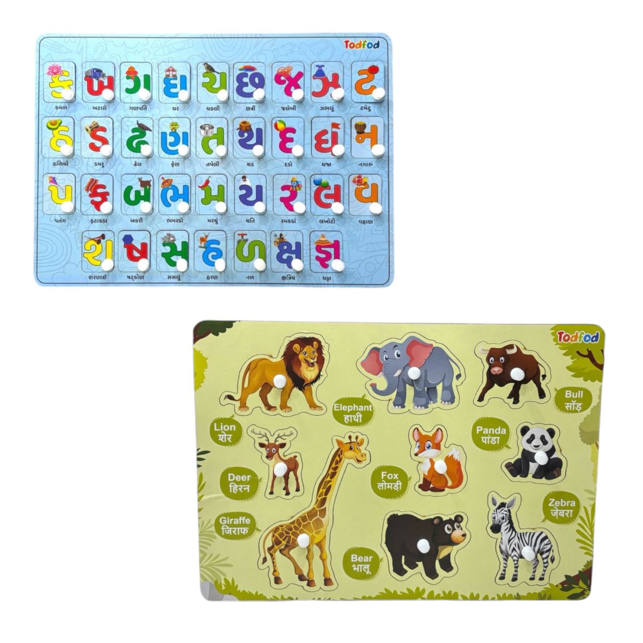 Gujarati Kakko & Wild Animal Characters Knob & Pegged Puzzle for Kids