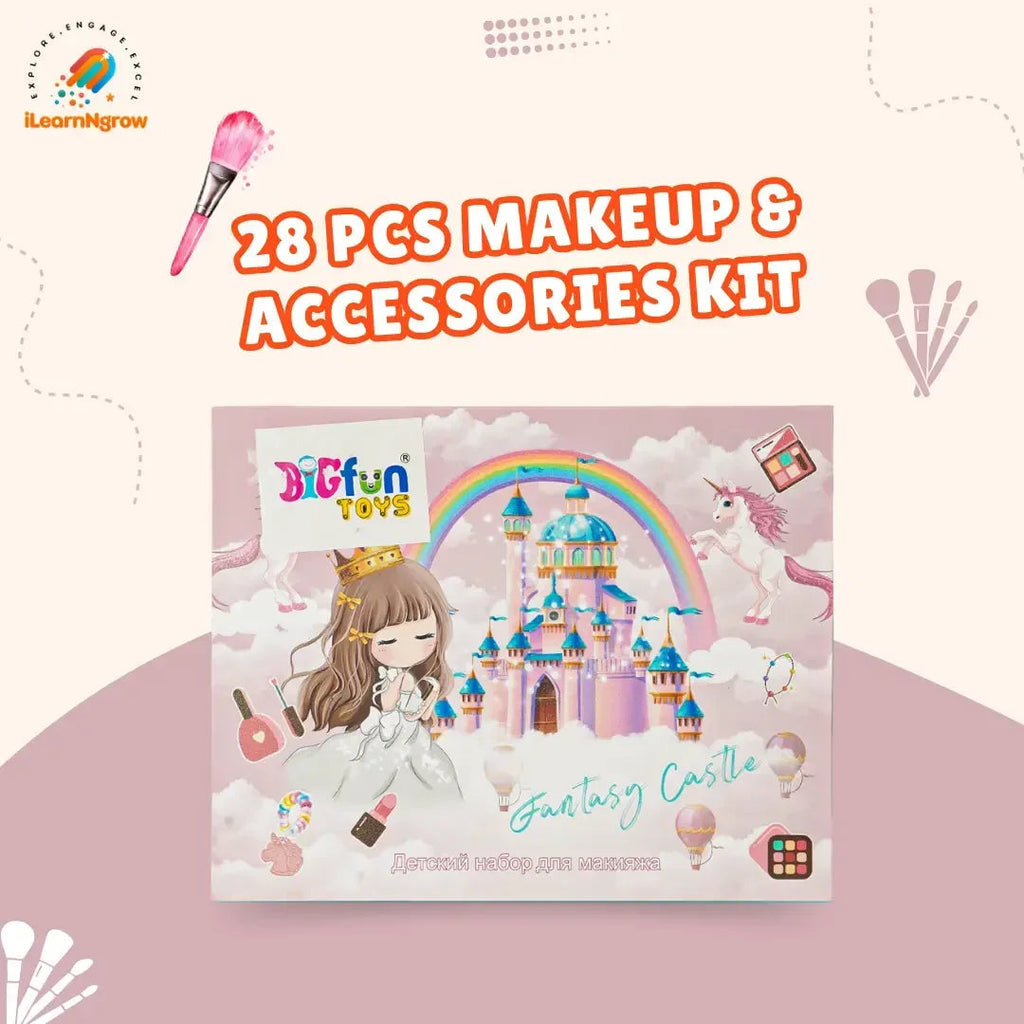 28 Pcs Kids Makeup & Accessories Kit with Hair Extensions – Pretend Play Beauty Set