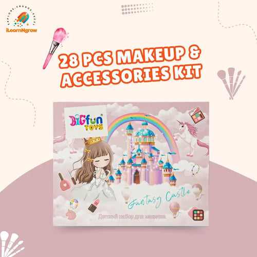 28 Pcs Kids Makeup & Accessories Kit with Hair Extensions – Pretend Play Beauty Set