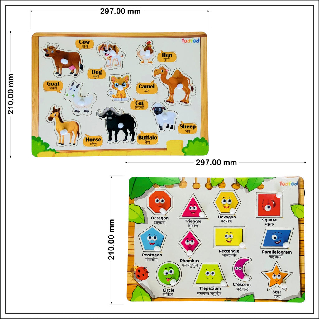 Pet Animal Shapes Knob & Pegged Puzzle for Kids