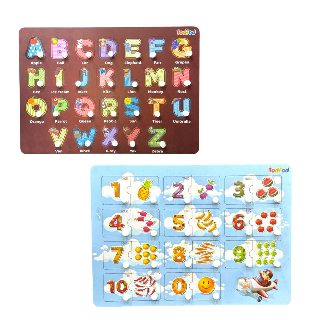 ABCD English Numbers Wooden Knob & Pegged Puzzle for Kids
