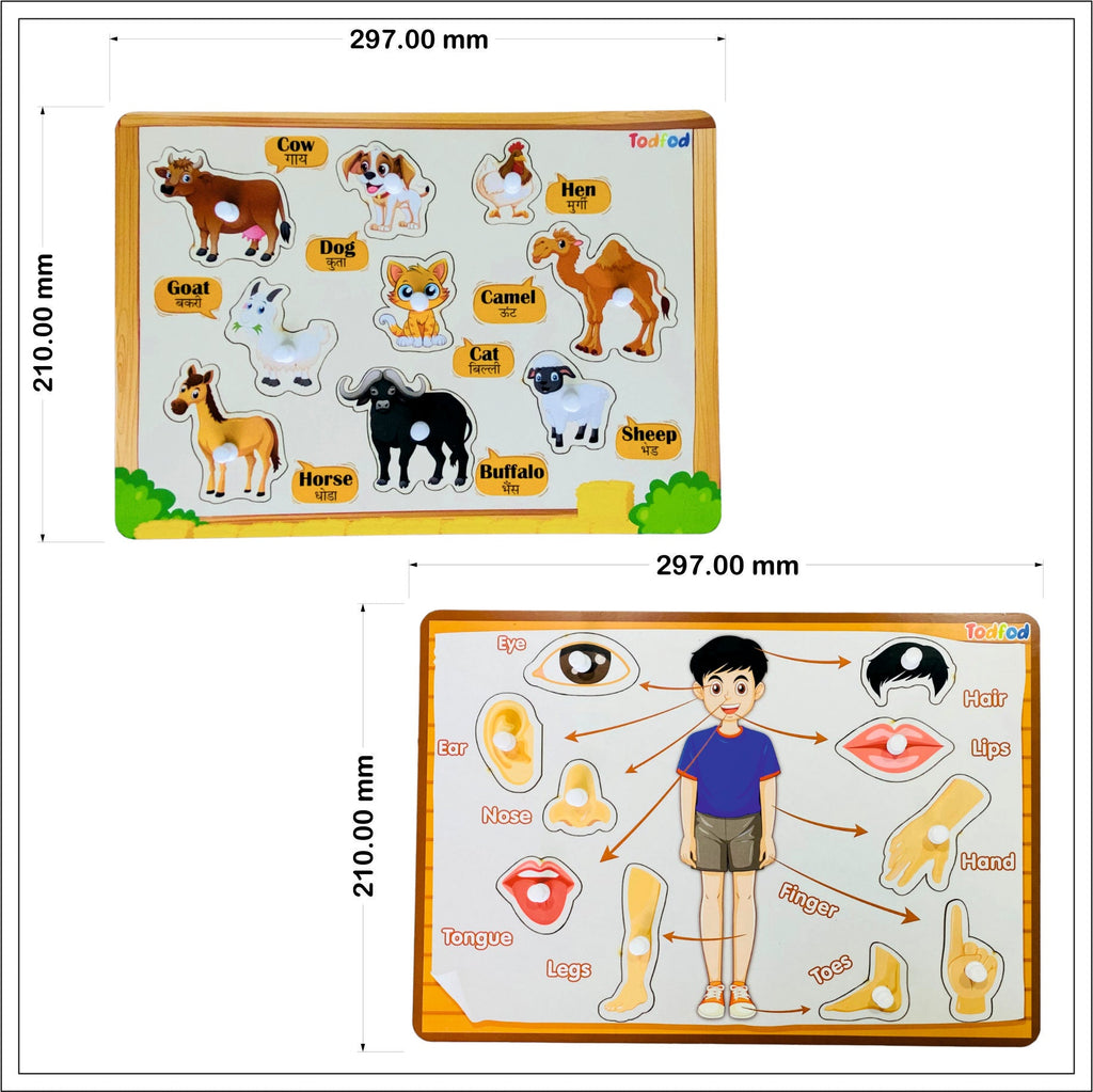 Pet Animal Body Parts Wooden Knob & Pegged Puzzle for Kids