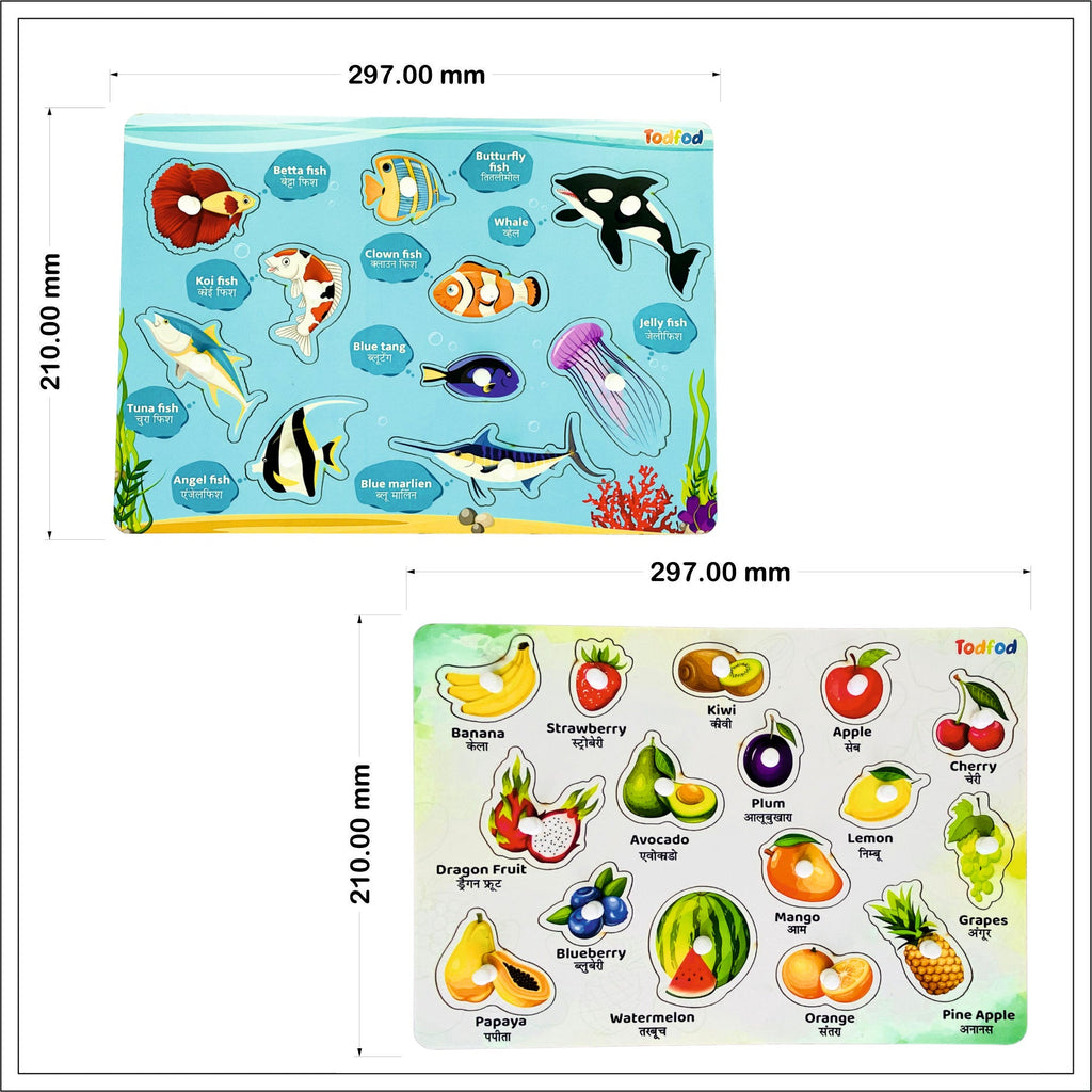 Fish & Fruit Knob & Pegged Puzzle