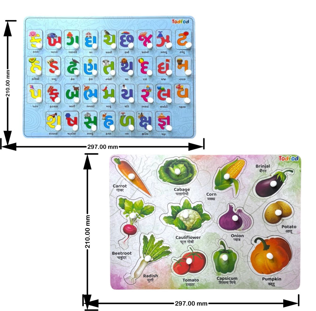 Gujarati Kakko and Vegetable Wooden Knob & Pegged Puzzle for Kids