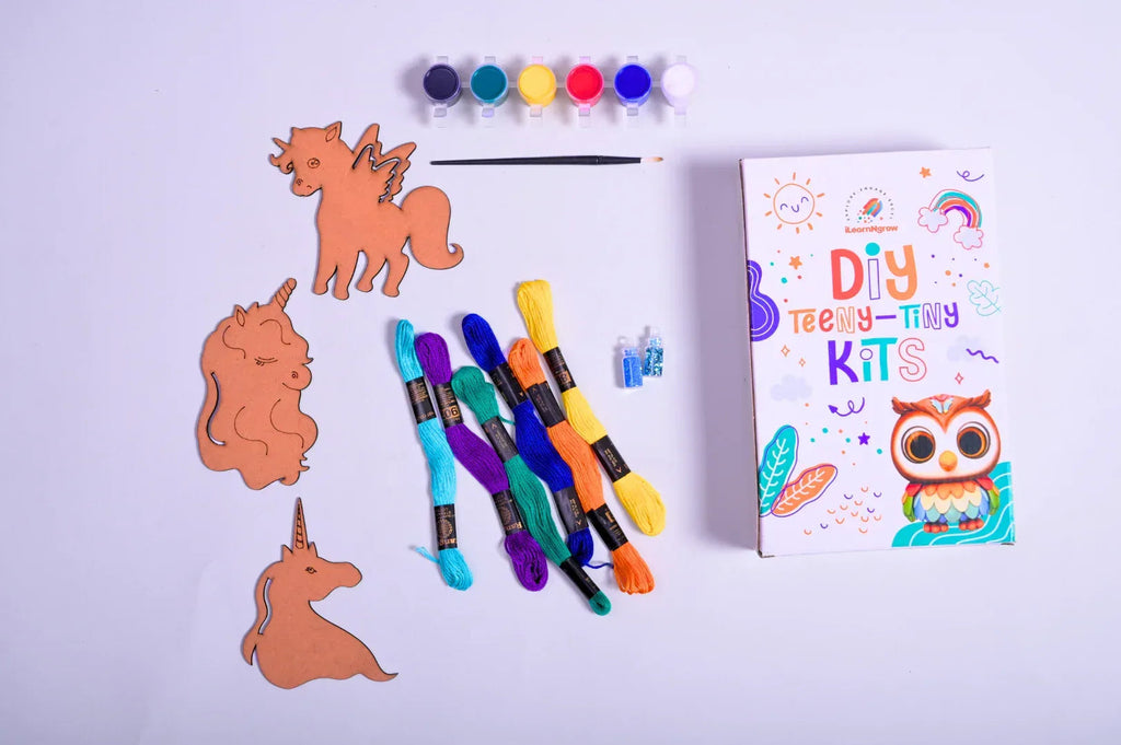 Teeny Tiny DIY Unicorn Thread Craft Kit for Kids – Paint, Glitter & Thread Craft Set | iLearnNGrow