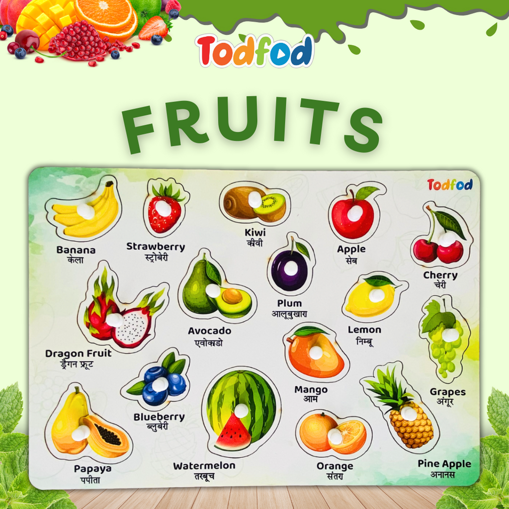 Pet Animals & Fruit Characters Knob & Pegged Puzzle for Kids