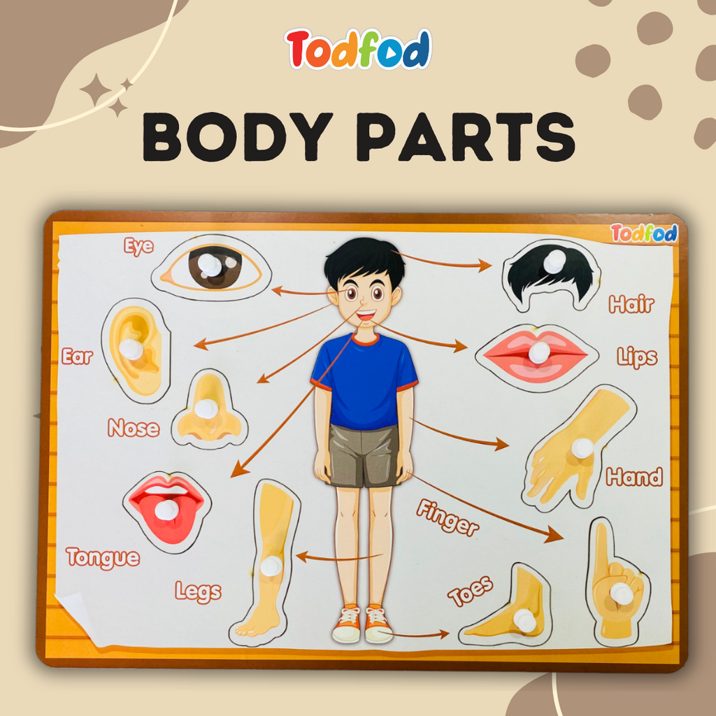 Pet Animal Body Parts Wooden Knob & Pegged Puzzle for Kids