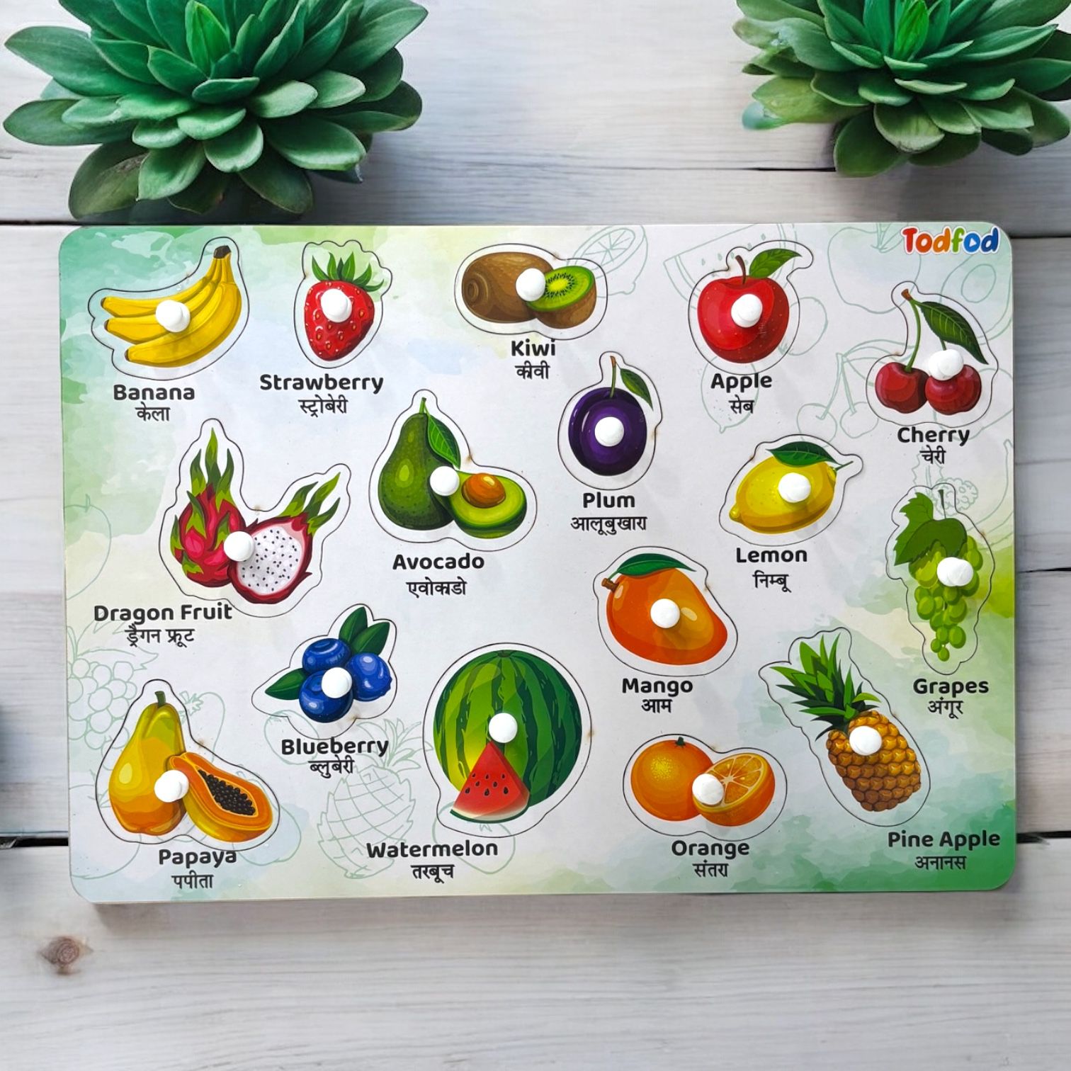 Body Parts, Vegetables, and Fruits Wooden Knob & Pegged Puzzle for Kids