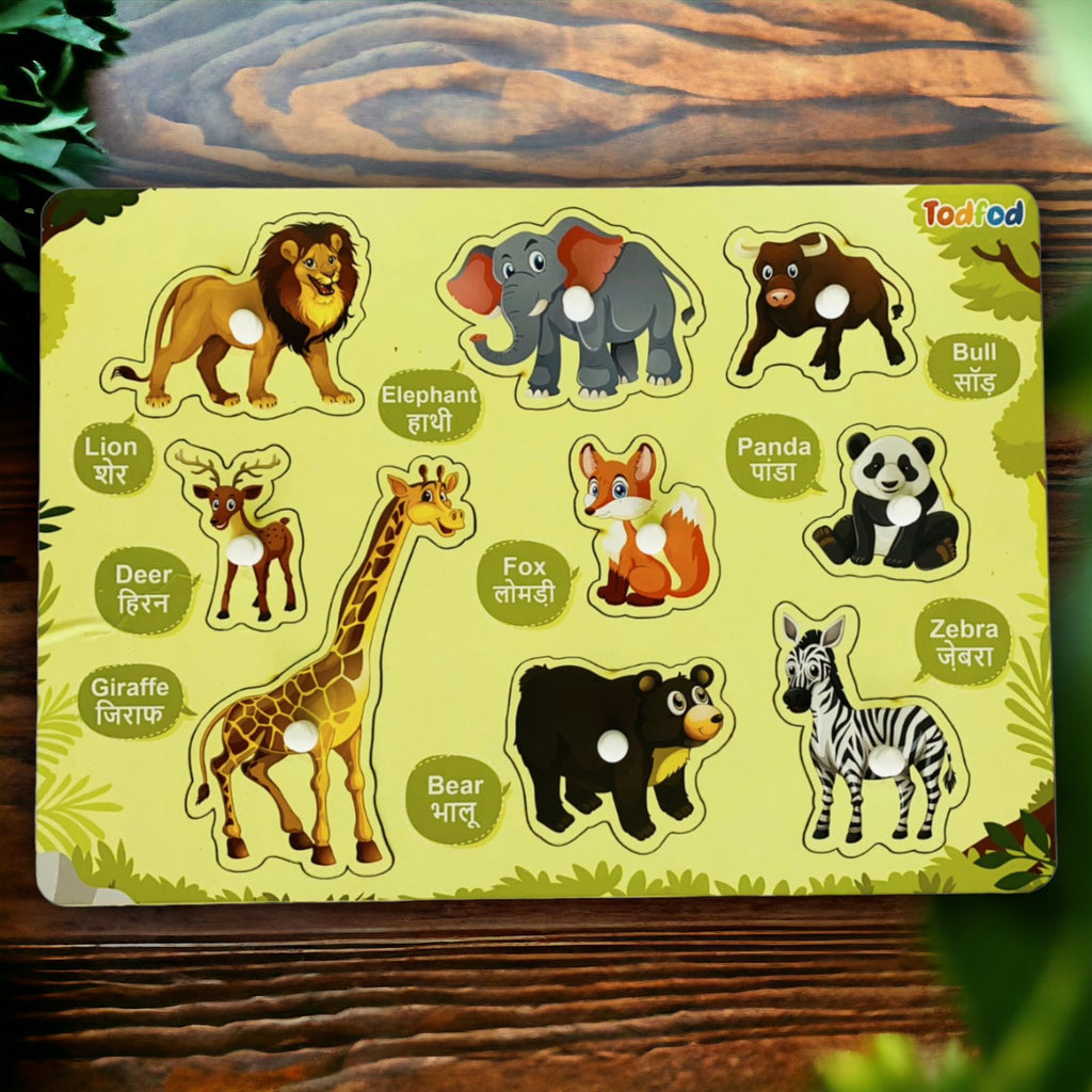 Wild Animal & Body Parts Characters Knob & Pegged Puzzle for Kids