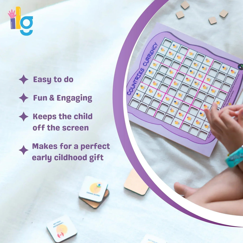 iLearnNGrow Countries Currency Sudoku Board Game – Educational Puzzle for Kids