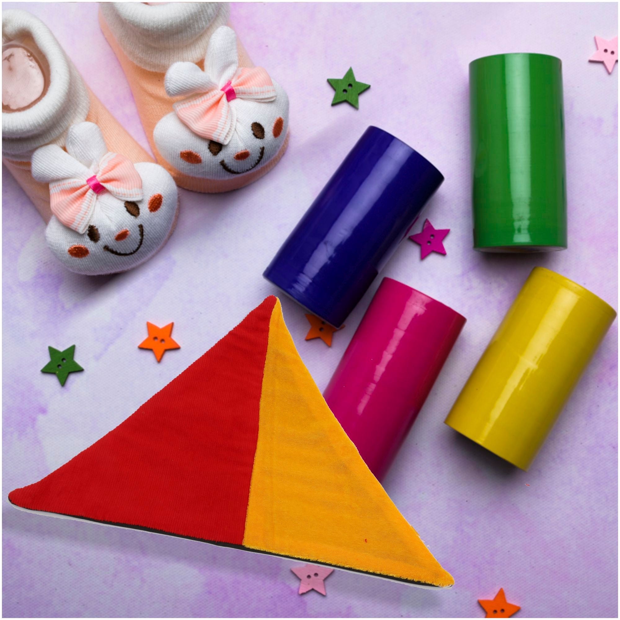 Baby Auditory Stimulation Pack: Baby Auditory Cylinders + Baby Bell Socks + Crinkly Triangle