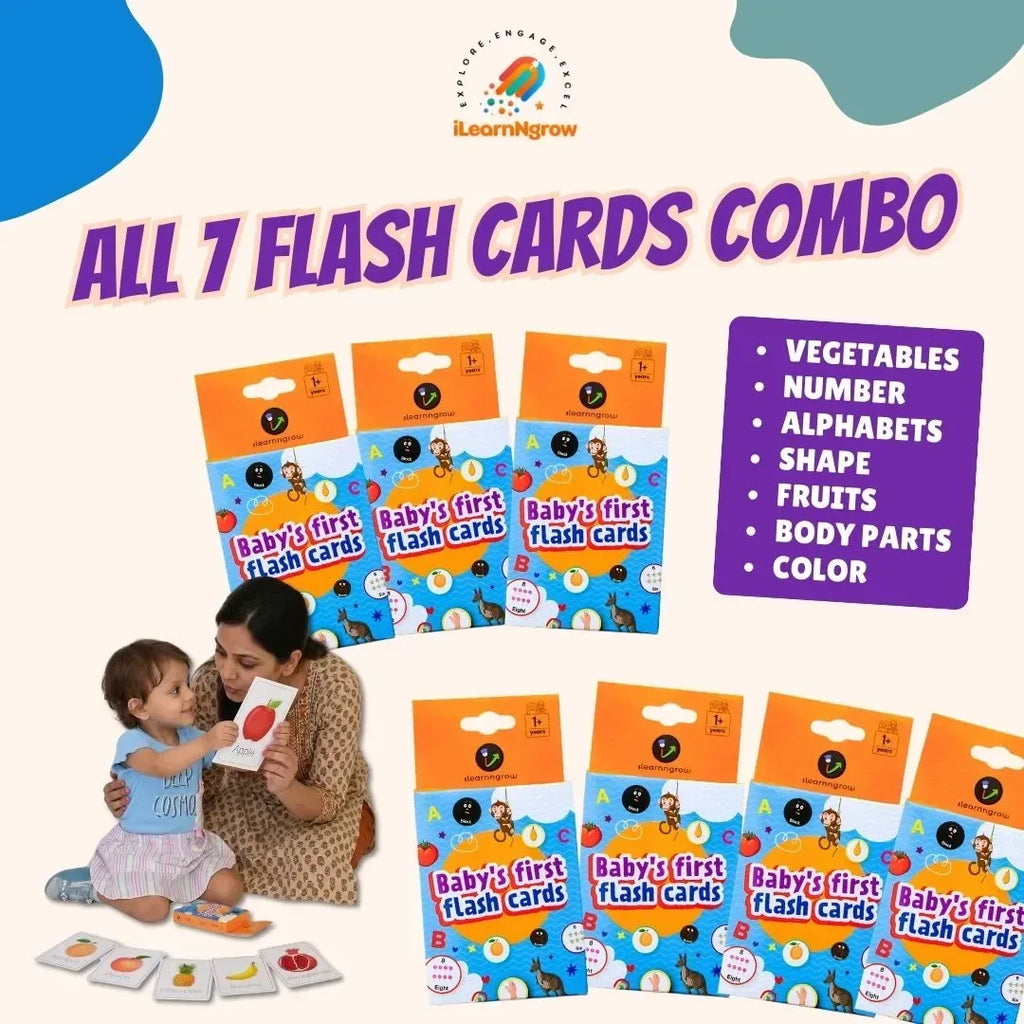 7-in-1 Toddler Flash Cards Combo | Alphabets, Numbers, Colors, Shapes | Age 1+