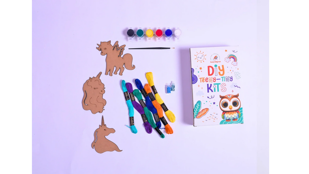 Teeny Tiny DIY Unicorn Thread Craft Kit for Kids – Paint, Glitter & Thread Craft Set | iLearnNGrow