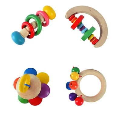Rattle Gift Set - Colorful Wooden Toy Set of 4