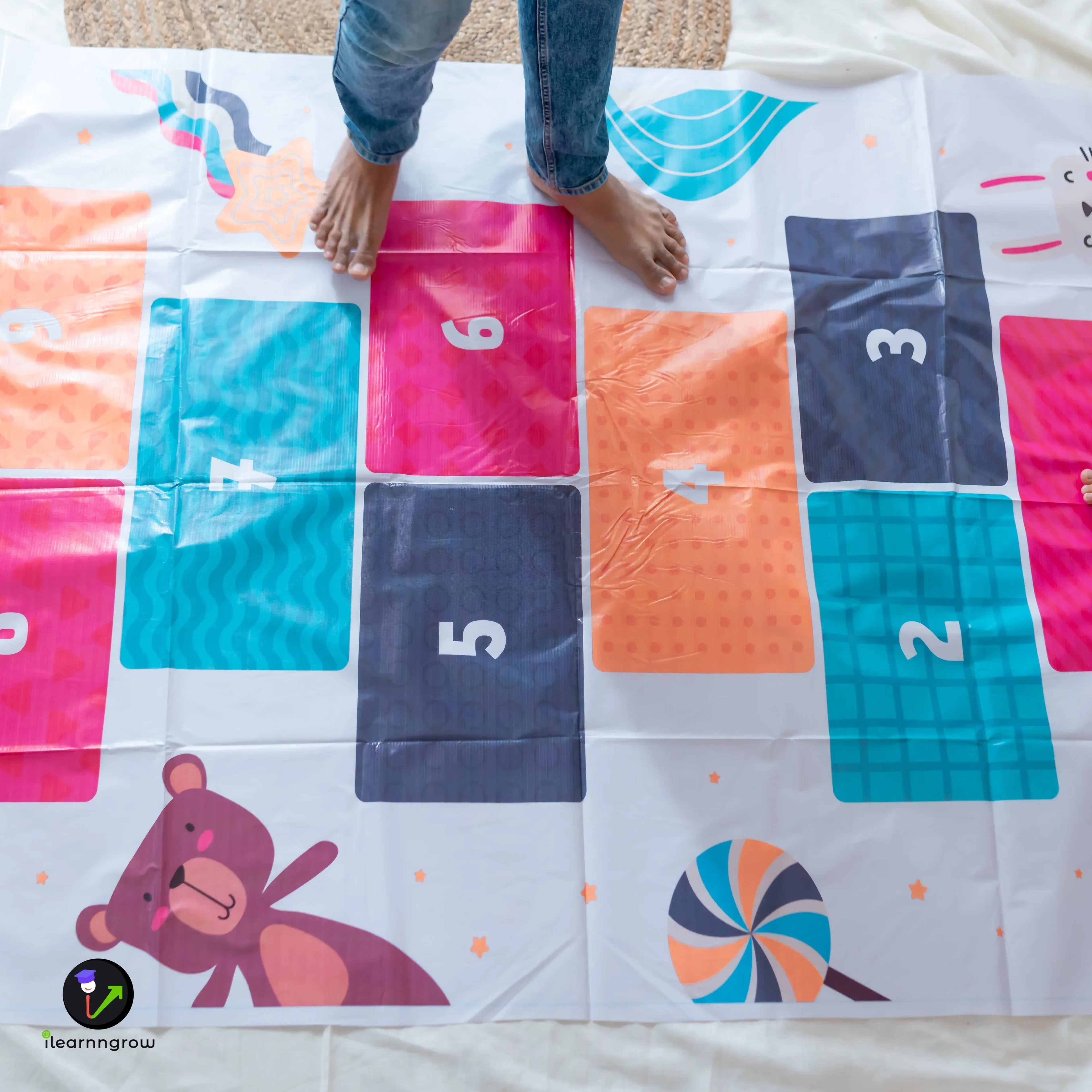 iLearnNGrow Hop Scotch Play Mat – Fun, Interactive Activity Mat for Kids