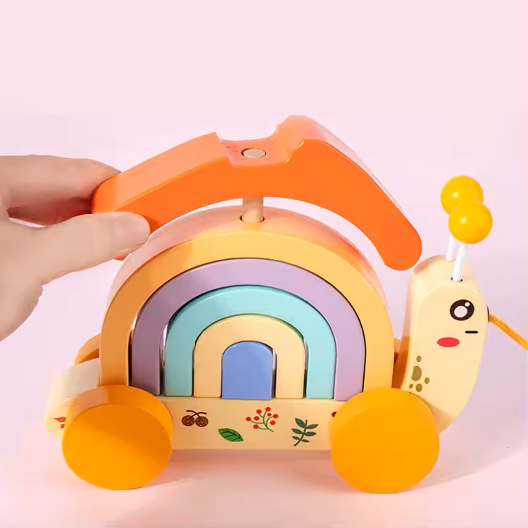 Wooden Snail Stacker Pull Along Toys for 1 + Year Old Boy