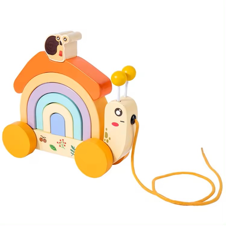 Wooden Snail Stacker Pull Along Toys for 1 + Year Old Boy