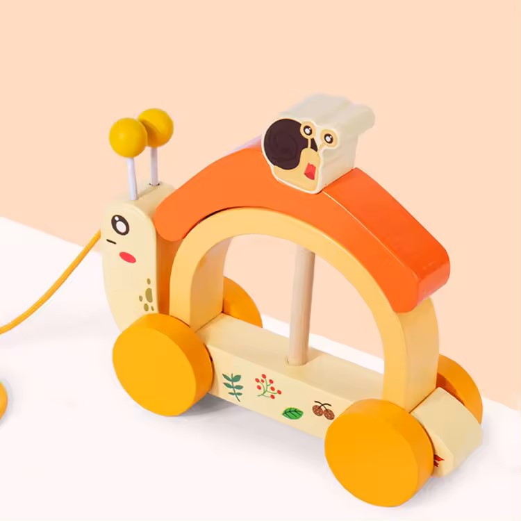 Wooden Snail Stacker Pull Along Toys for 1 + Year Old Boy