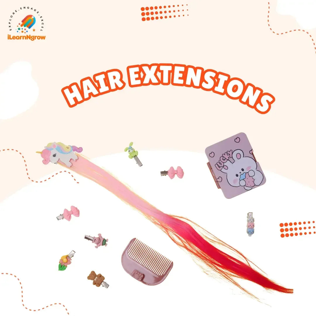 28 Pcs Kids Makeup & Accessories Kit with Hair Extensions – Pretend Play Beauty Set