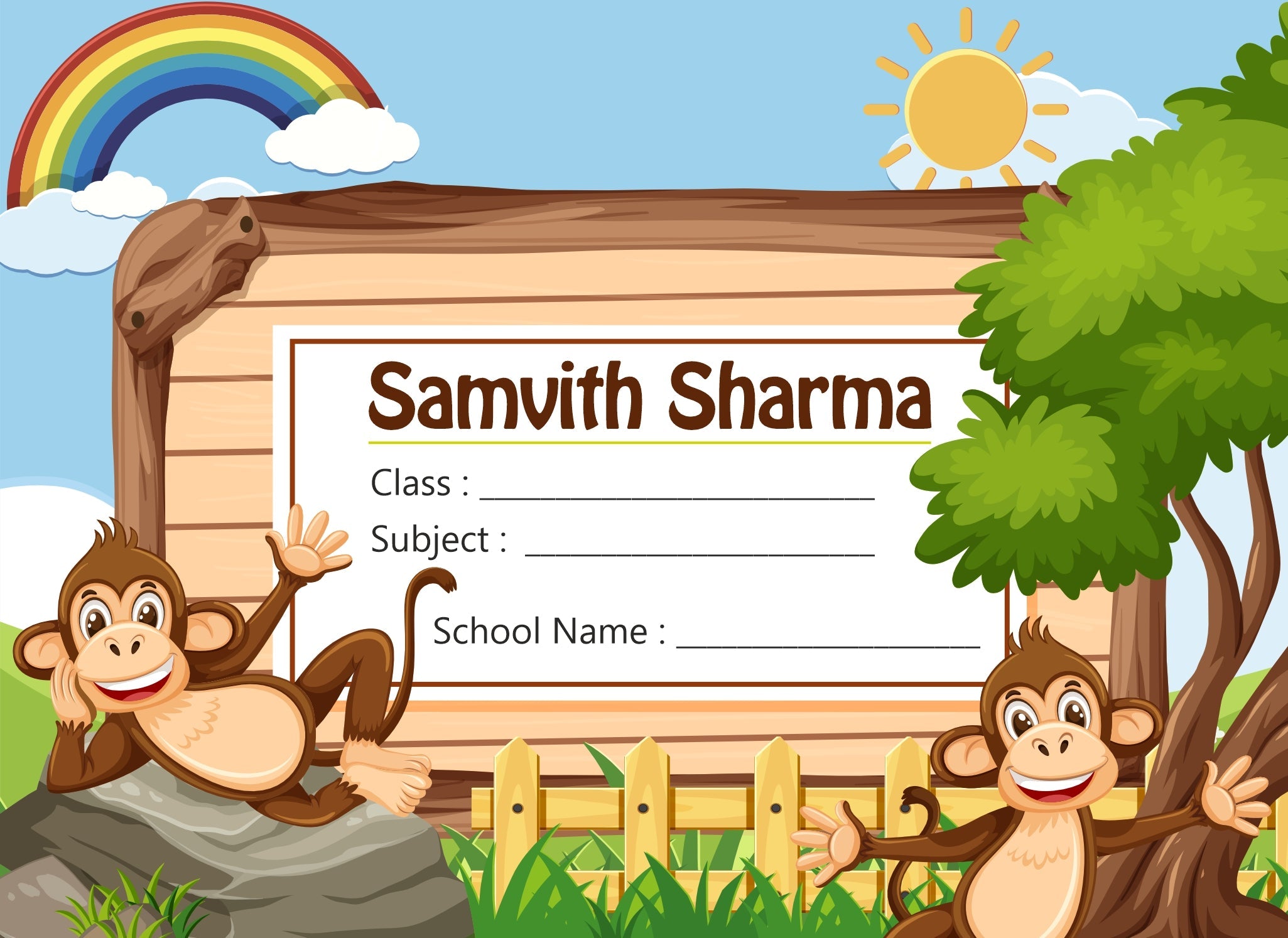 School Notebook Label-Jungle Theme