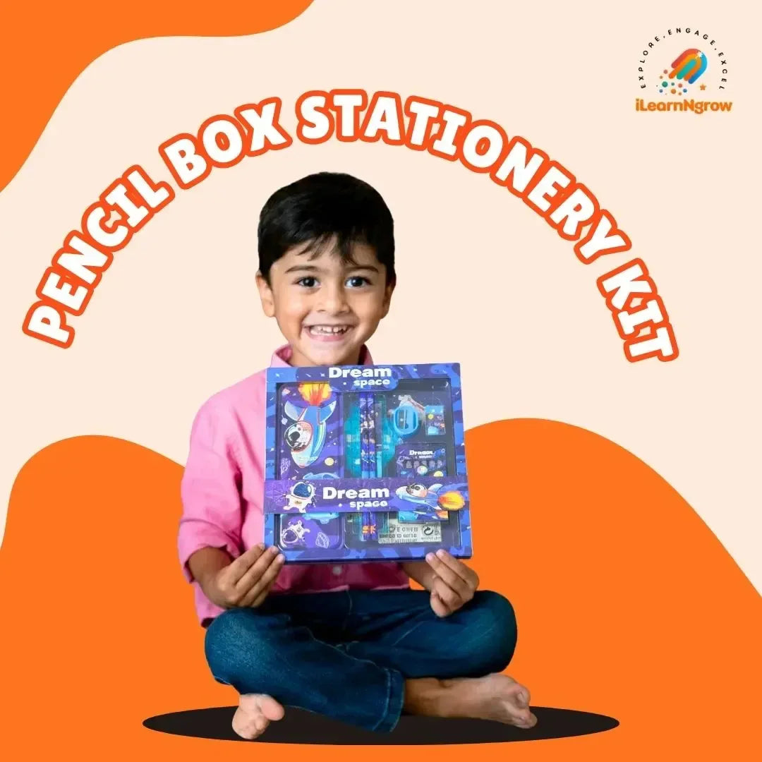 Pencil Box Stationery Kit for Kids + Pencil Gripping Book – Early Learning & Writing Skills Set