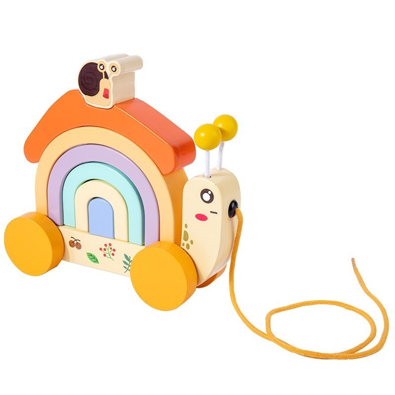 Wooden Snail Stacker Pull Along Toys for 1 + Year Old Boy