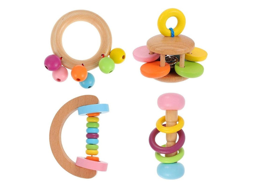 Rattle Gift Set - Colorful Wooden Toy Set of 4